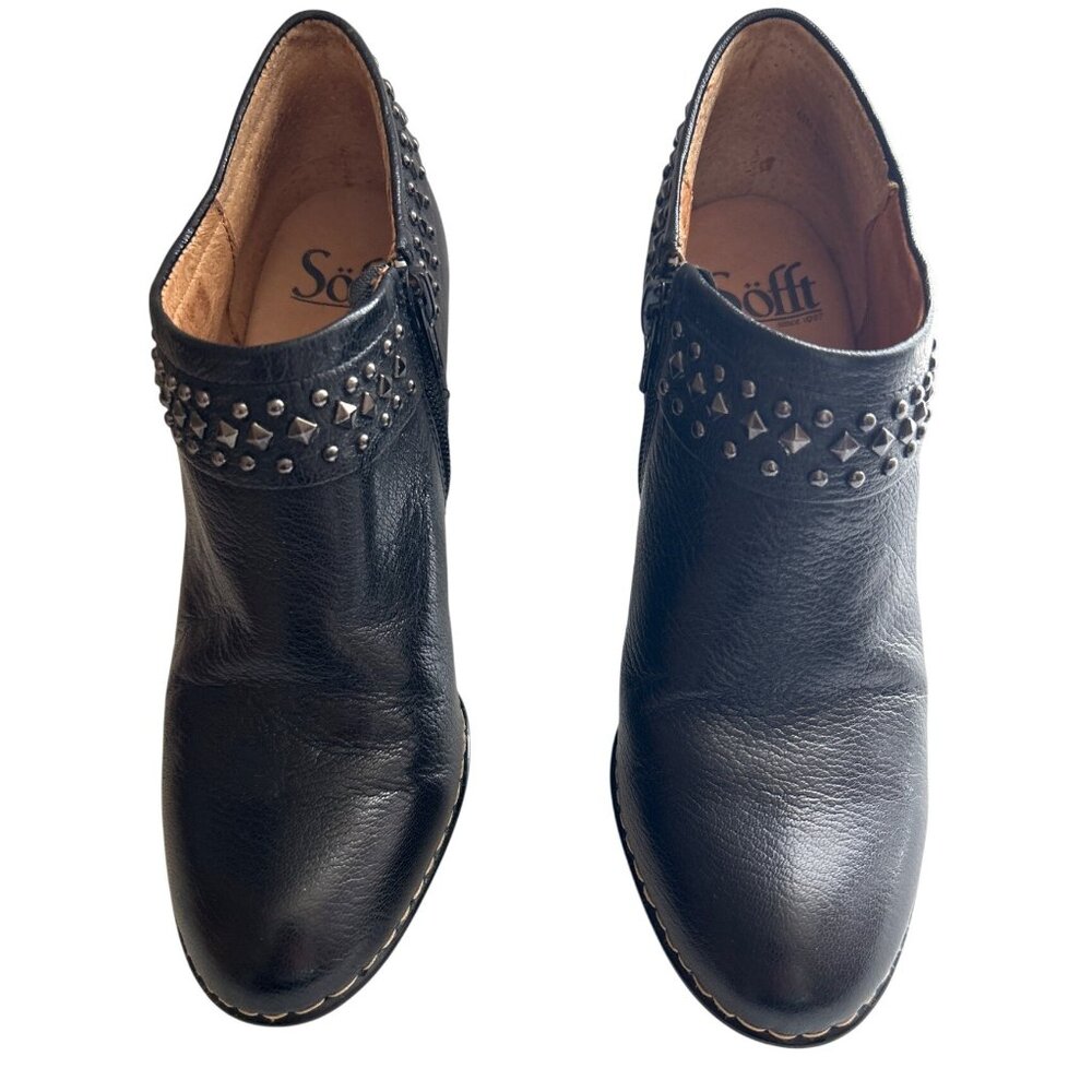 Sofft Black Leather Studded Ankle Boots With Side Zipper & Textured Outsole 6.5M